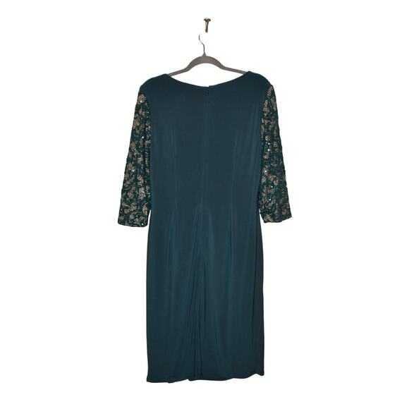 R&M RICHARDS $149 Sequin Lace Jersey Sheath Dress Emerald Green Size 12 - Picture 2 of 4